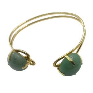 Vintage Womens Cuff Bracelet Jadeite Green Gold Tone Jewelry Minimalist